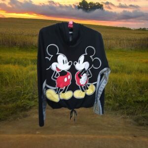 Disney Mickey And Minnie Mouse Black Hoodie Crop Grey ✓